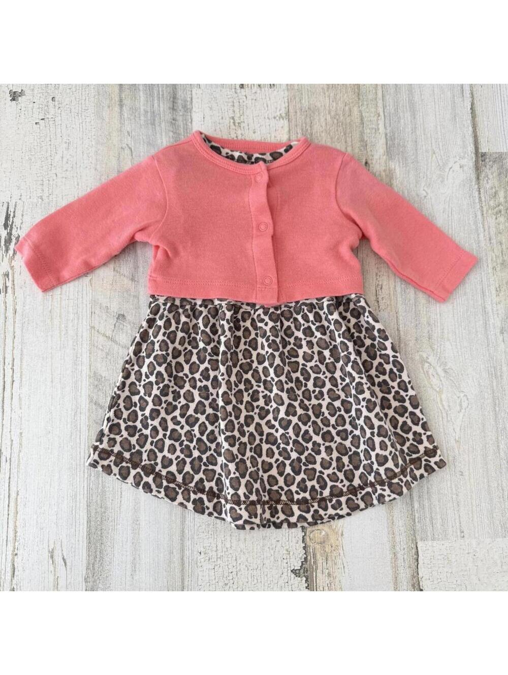 Touched by Nature 0-3 Months Leopard Print Dress & Cardigan Set